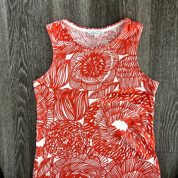 EUC Marimekko Red Floral Print Sleeveless Cotton Dress Small Valve 100% Cotton - Picture 2 of 13